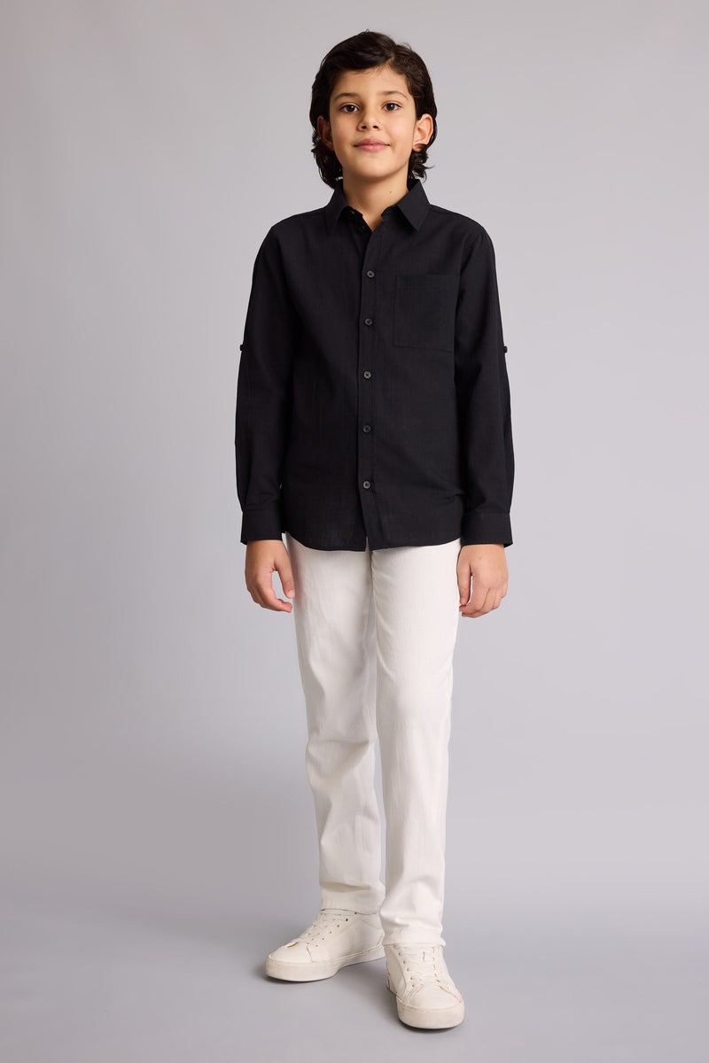 ديفاكتو قميص بولو اولادي كم طويل ذو مظهر كتان قصة عادية - Image 2